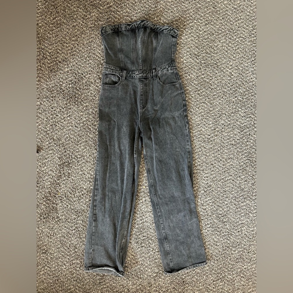 Prettylittlething denim jumpsuit